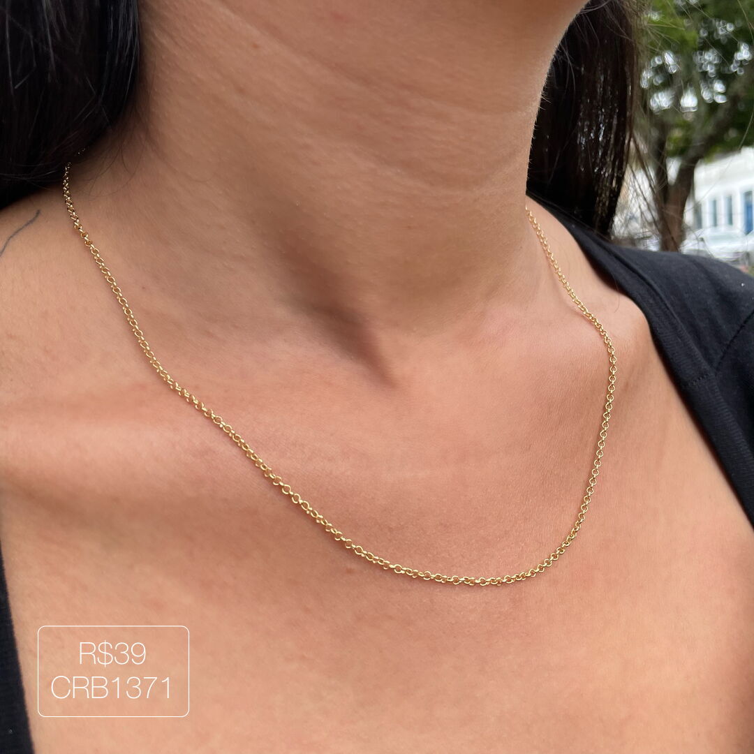 Colar de Elo Português 50+5cm Liso Dourado